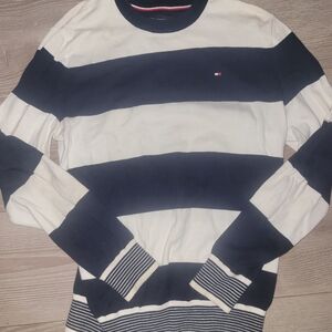 Tommy Hilfiger Men's Navy & White Striped Crewneck Sweater